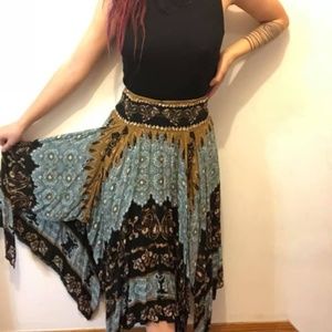 Free People Blue and Black Scarf Skirt